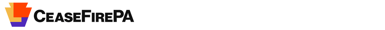 CeaseFirePA logo: red, orange, and purple graphic in the shape of a keystone symbol with the words "CeaseFirePA" in black 