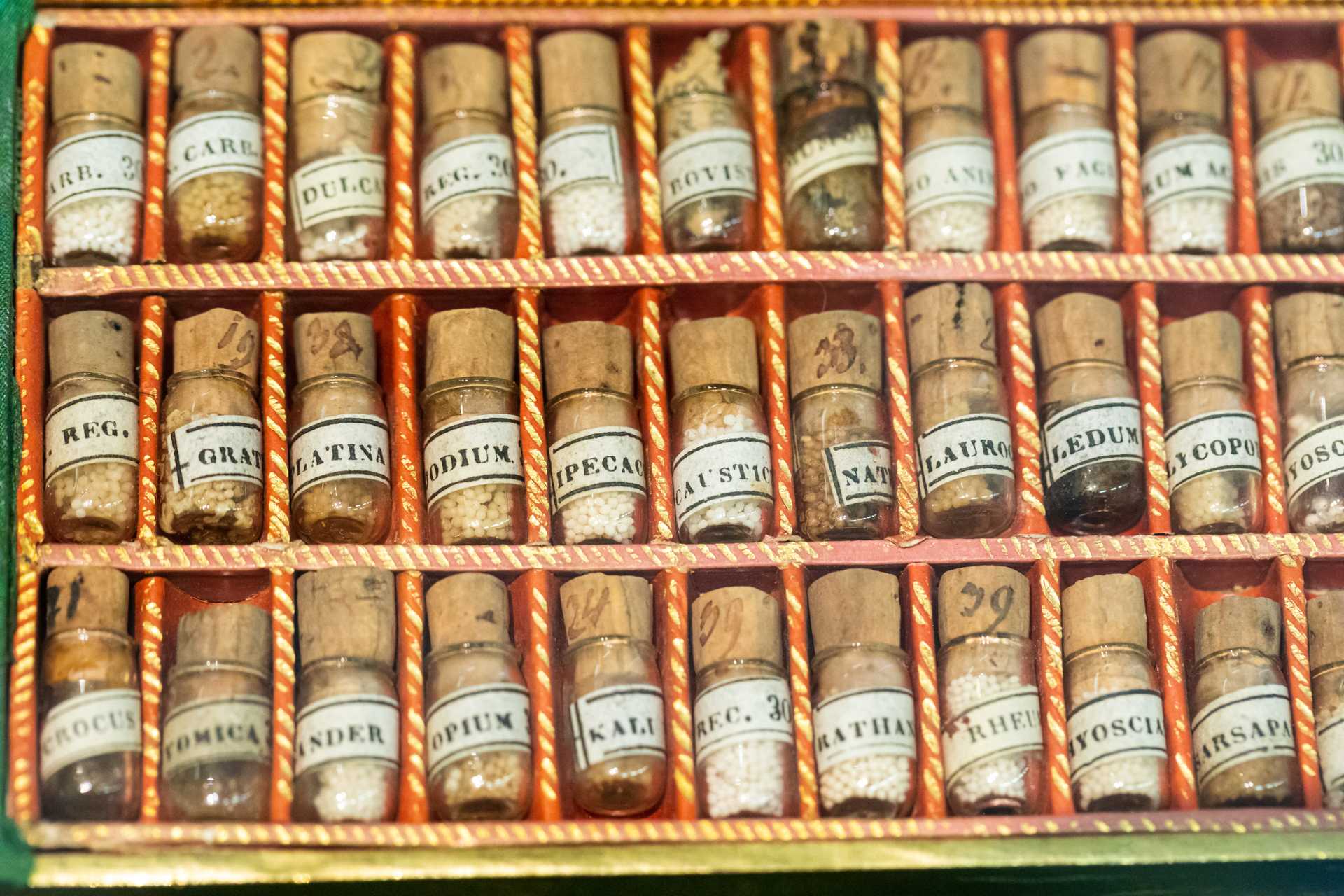 Little bottles of pills containing homeopathic medicines