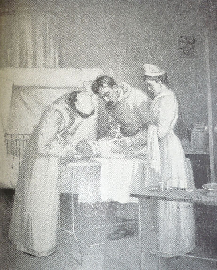 Illustration of doctor administering antitoxin